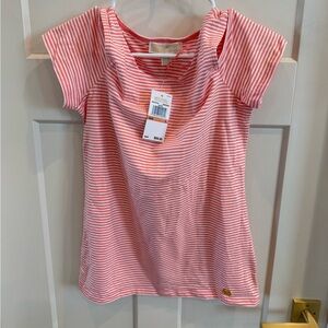 Michael Kors Pink and White Striped Short Sleeve Top